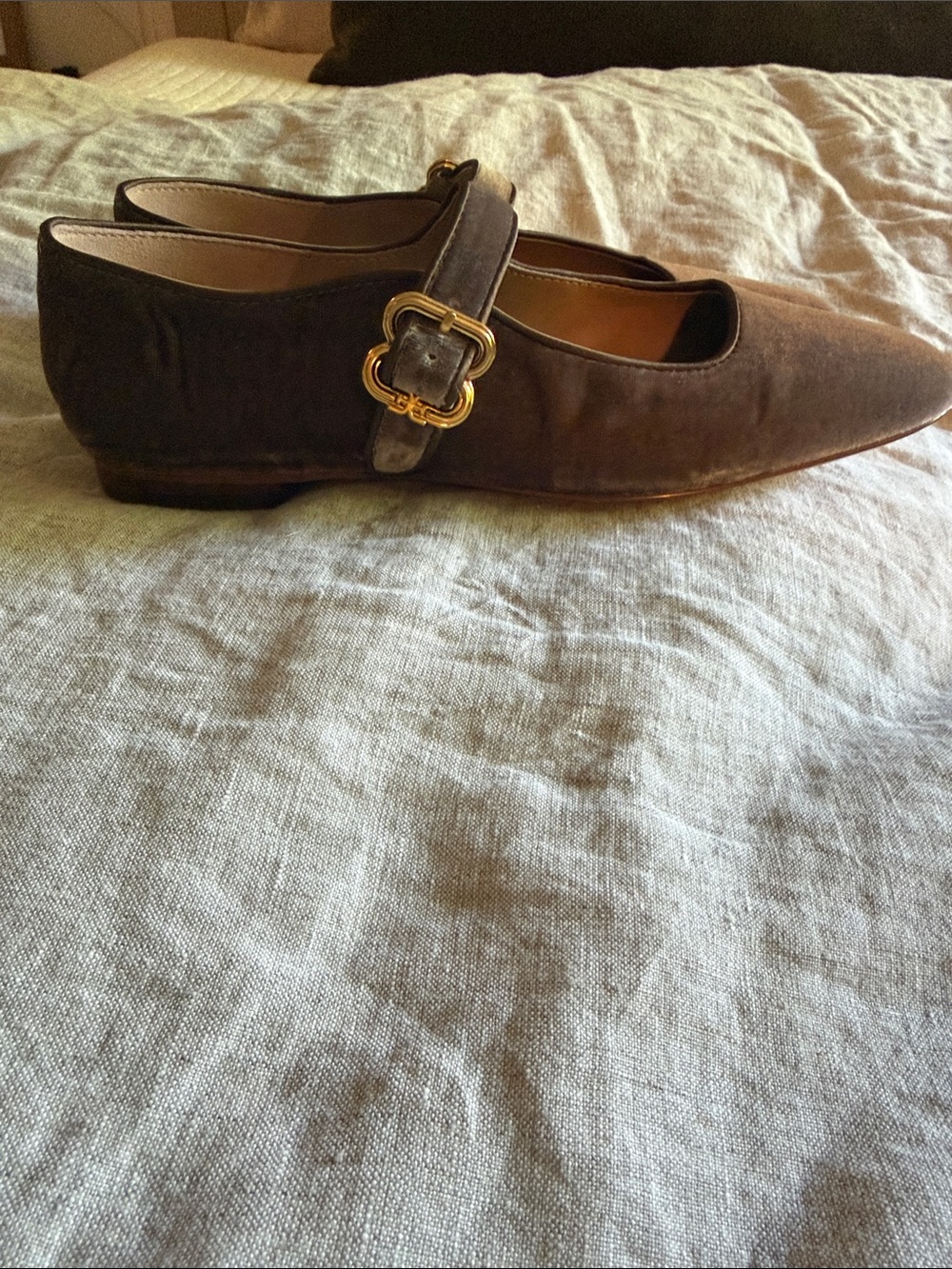 Sam Edelman Michaela Green Velvet Mary Jane Flats with Gold Buckles - Picture 7 of 7